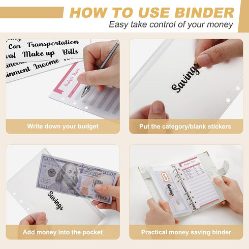 Onlyesh Budget Binder - 28Pcs Cash Envelopes for Budgeting, Marble 6-Ring Money Organizer Binder (White)