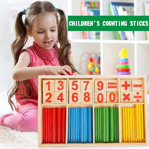 Umbresen Montessori Toys Math Educational Toy - Wooden Intelligence Sticks, Number Cards, Counting Rods with Box