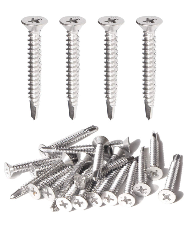 25pcs #14 x 1-1/2" Stainless Flat Head Phillips Self Drilling Screws, 410 Stainless Steel