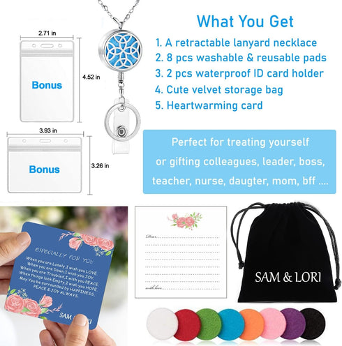 SAM & LORI Strong Retractable Lanyard Necklace for ID Badges and Keys, Stainless Steel Silver Chain for Women