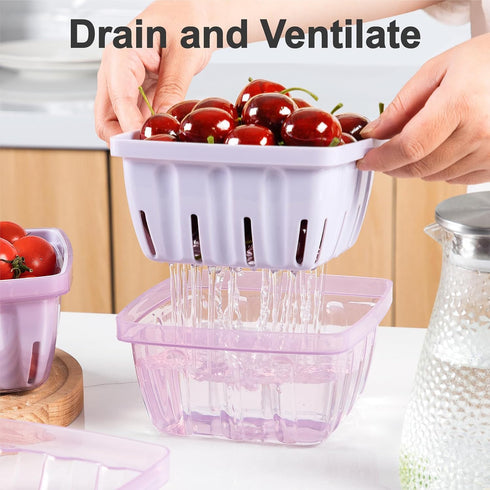 3-in-1 1 Berry Basket, Berry Keeper Box, Quart Vented Plastic Berry Containers for Fridge, Fruit Colander