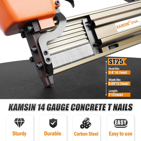 ST25 14 Gauge Concrete T Nails - 1'' Length Collated Nails, 800 PCS/BOX for Pneumatic T Nailer