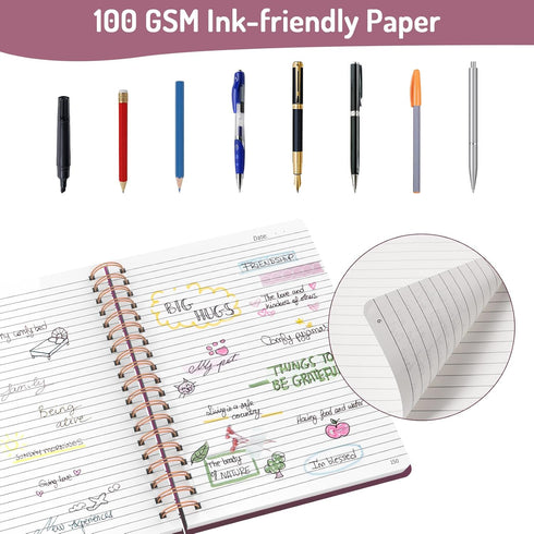 Forvencer A4 Lined Spiral Journal Notebook, 300 Numbered Pages, 11" X 8.5" for Writing, Burgundy