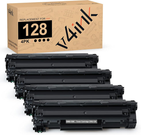 v4ink 4PK Compatible CRG128 Toner Cartridge Replacement for Canon 128 Black for imageclass Printers
