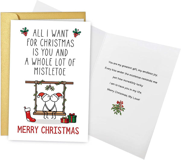 Chenive Sweet Christmas Card for Men Women, Funny Christmas Card for Boyfriend Girlfriend,