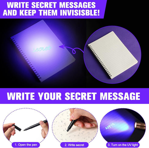 Tegeme 8 Set 4 4 Pcs Black Light Markers Invisible Ink Pen Mini UV Flashlights Invisible Ink Marker Disappearing Pen