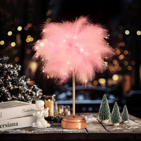 Pink Feather Lamp - LED Atmosphere Feather Night Lights Bedside Lamps for Mother, Girlfriend Home Girl Room Wedding Decoration by BDUSXYZ