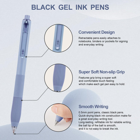 Linbsunne Gel Pens Black Ink Pens for Office 0.5mm Fine Point Pens Smooth Writing Retractable Work Pen (18-count)