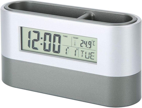 Electronic Pencil Cup, Backlight Calendar Snooze Pen Holder with Digital Screen Alarm for Home Office