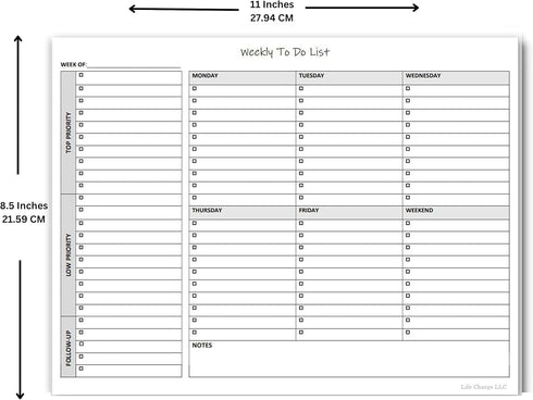 Weekly To Do List Notepad, 60 Page Task Planning Pad with Daily Checklist, 11 X 8.5 Desk Notebook for Office