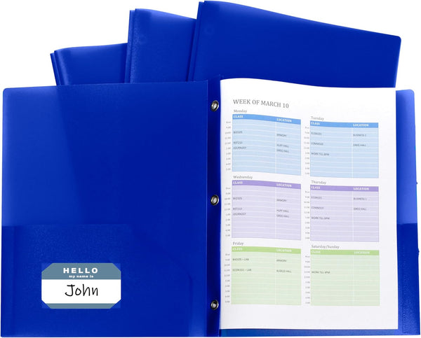 C-Line Two-Pocket Heavyweight Poly Portfolio with Prongs - For Letter Size Papers, Blue, 10 Pack (32965)