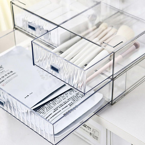 Desk Drawer Organizer, Stackable Plastic Storage for Office Supplies, Clear 2 Compartment Desk Organizer Box