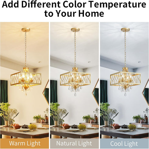 K9 Farmhouse Crystal Chandelier Gold Modern Crystal Ceiling Chandelier Lighting Fixture, Hanging Pendant Light Fixture