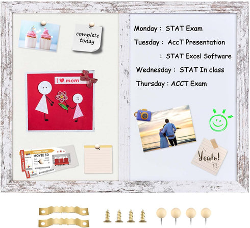 Bulletin Board Whiteboard Combo, Beige Felt Board for Office School Kitchen, White Wood Frame, 13"*17"