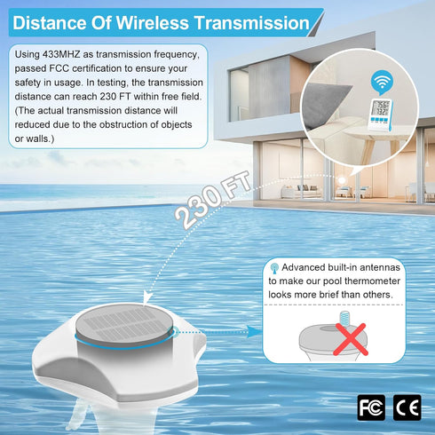 Circrane IPX8 150 Bath/Swimming Solar Pool Thermometer, Wireless Floating Digital Thermometer, Water Proof, Solar