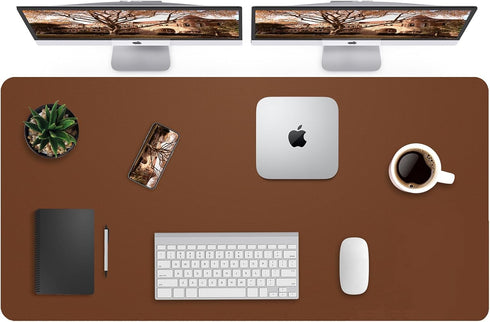 Leather Desk Pad Protector, Non-Slip PU Leather Mouse Pad, Large Waterproof Desk Mat for Office/Home Decor, Brown