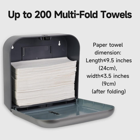 200 9.5" 3.5" JETWELL Multifold Paper Towel Dispenser, Wall Mount Tissue Dispenser with Smart Lock, Sheets ABS Plastic