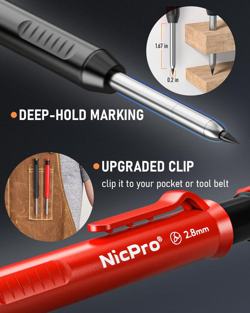 5 Pack 41 Nicpro Carpenter Pencil with Sharpener, Mechanical Carpenter Pencils with Refills, Construction Pencil Heavy