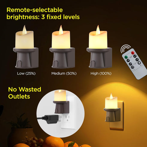 2-in-1 (4 Pack) 4 Pack) Plug in Night Light - Dual Mode: Sensor & Remote Control - Modern Farmhouse Black Candle Wall