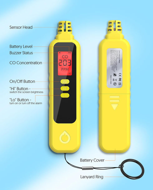 Portable Carbon Monoxide Detectors, Battery Powered Handheld Monitor Alarm Detector with LCD Display for Home/Outdoor