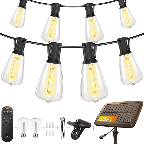 BLIATLUS 25FT Solar String Lights Outdoor Waterproof with Remote Control 8+2 Shatterproof LED