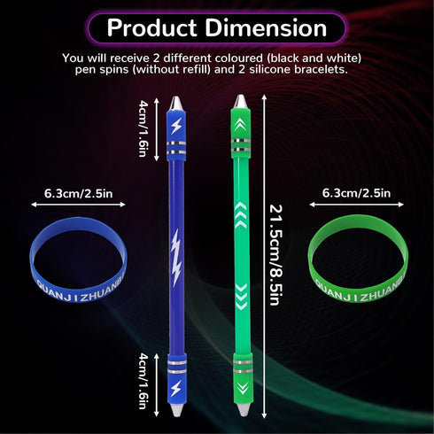 Roucerlin 2 8.5In Colors Pen Spinning with Silicone Bracelet, Metal Heads Gaming Finger Pen, Weighted Rotating