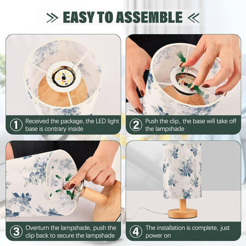 Yuiboo Teal Floral Nightstand Lamps - Small Bedroom Lighting