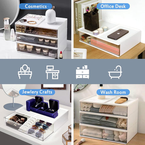 Printer Paper Holder Desk Organizer with Drawer - Stackable Desktop Storage Drawers, Pearl White (1 PCS)