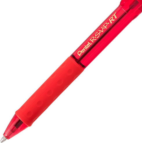 RSVP RT COLORS Retractable Ball Point Pen, Medium Line, Red Barrel, Red Ink, Box of 12 (BK93CRB-B)
