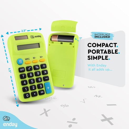 Pocket Size Calculator 8 Digit, Dual Power, Large LCD Display, School Student Desktop Accounting (Pack of 6) - Emraw