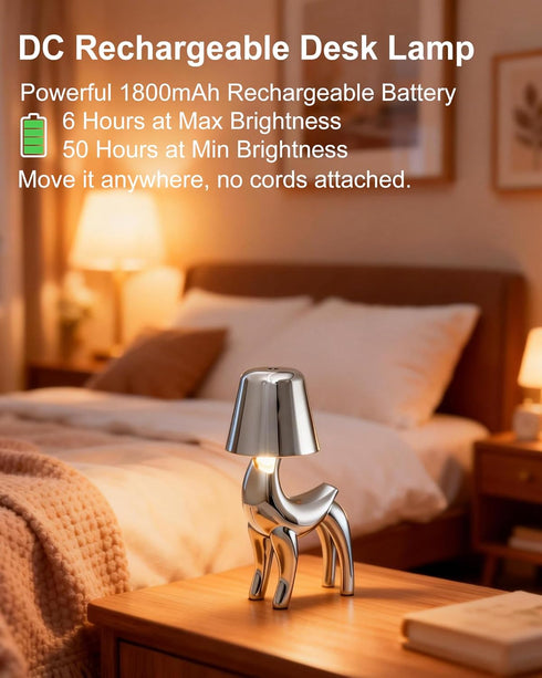WAJIAWAQIAO 3 Dimming, Chrome Silver Deer Desk Lamp - Cordless LED Table Lamp with Touch Control, Color Modes