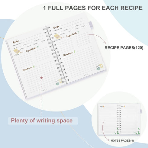 JUBTIC Recipe Book to Write in Your Own Recipes - Spiral Hardcover Personal Blank Cookbook with Gold Foil Stickers,