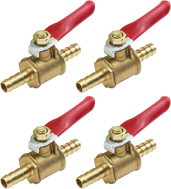 Antrader 4 Pcs Mini Shut Off Switch Forged Brass Ball Valve, 1/4" Hose Barb x 1/4" Hose Barb, 180 Degree Handle