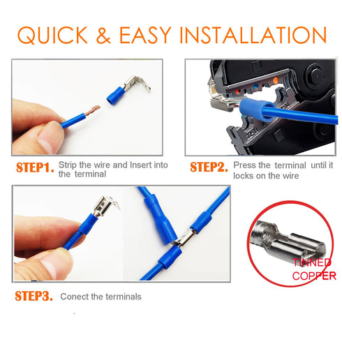 100pcs Piggyback Spade Connectors - 24-10 Gauge 1/4" Female and Male Quick Splice Electrical Crimp Terminals