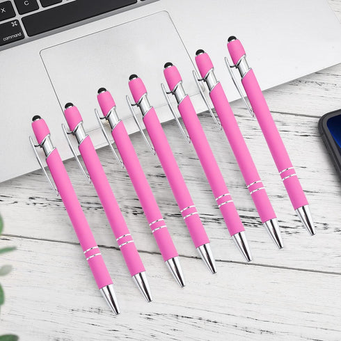 PASISIBICK 12 Pieces Pink Ballpoint Pen with Stylus Tip, 2 in 1 Premium Metal Stylus Pen for Touch Screens (12 PCS Pink)