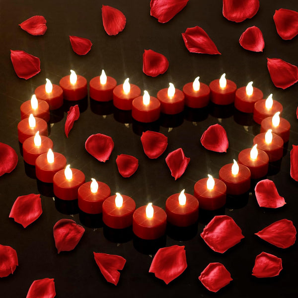24Pack Flameless LED Tea Lights, Flickering Red Battery-Powered Tealight Candles for Party Wedding Home Decor