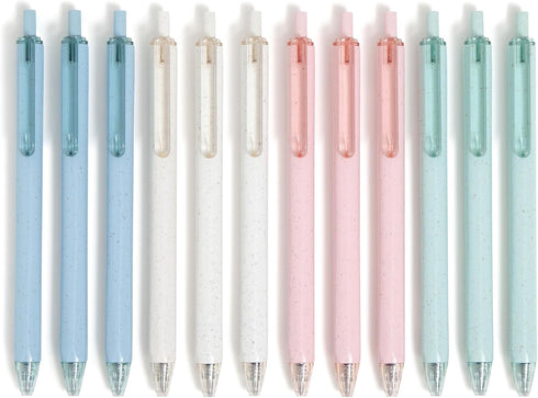 U Brands U-Eco Recycled Gel Click Pens, Set of 12, Pastel Speckle, Medium Point, Black Ink