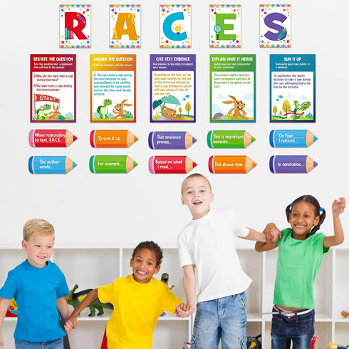 Outus 36 Pcs Writing Strategy Bulletin Board Poster Set with Alphabet Cutouts and Sentence Starters for Classroom Decor