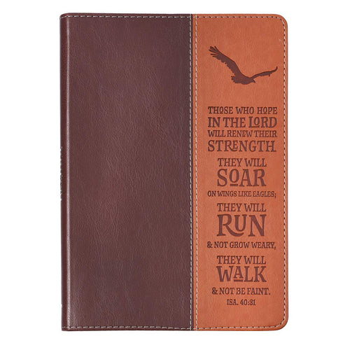 Christian Art Gifts Classic Journal - Wings Like Eagles Isaiah 40:31 Bible Verse, Two Tone Brown Faux Leather