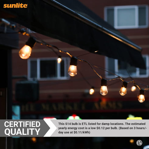 40424-SU S14 Bulb, 2 (25W 200 (E26), Dimmable, 2700K 6 Count Sunlite LED Filament Style String Light ETL Listed, Watts