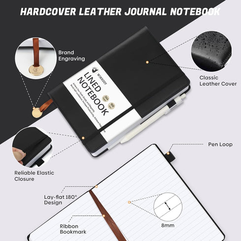 Lined Journal Notebook, 366 Pages, Classic A5 College Ruled Leather Hardcover Journals for Writing with Pen Loop,