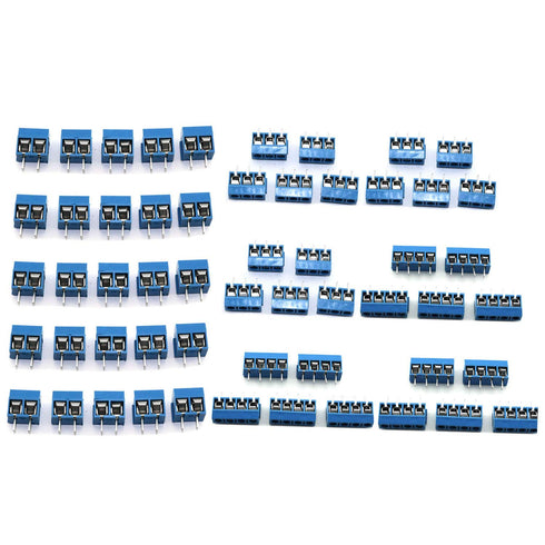 DGZZI 50pcs Blue 5mm Pitch PCB Mount Screw Terminal Block Connector for Arduino (20pcs 2 Pin + 15pcs 3 Pin + 15pcs 4