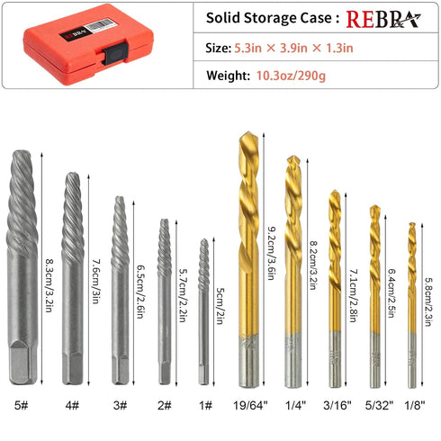 10-Pieces Screw Extractor Set, 37# Cr-Mo & 6542 HSS Steel Cobalt Left-Hand Drill Bit, Easy Out Broken Bolt Remover Reverse, Ez Out Stripped, Rounded-Off, Damaged Bolts, Screws&Studs Removal Tool