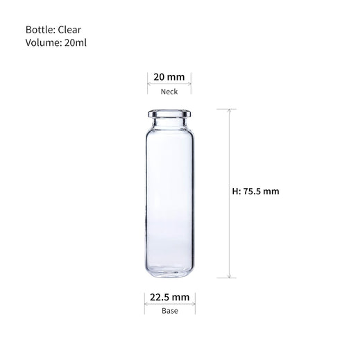 J&K Scientific 20ml Headspace Sample Vial, Clear Glass, 20mm Crimp-top, Rounded Bottom, Pack of 100