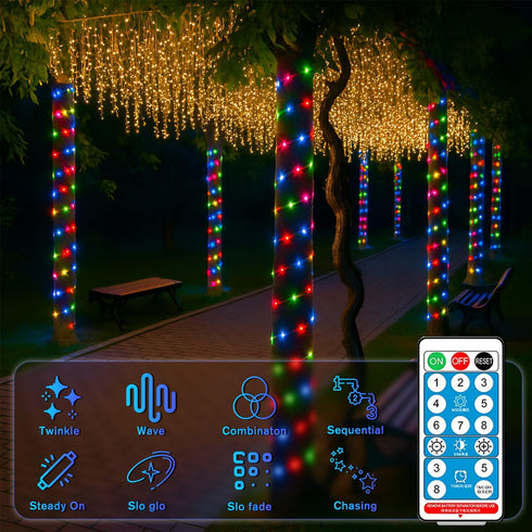 66FT 200 8 ANJAYLIA LED Solar Rope Lights Outdoor Waterproof, Solar Powered Rope String Light with Mode & Timer Remote