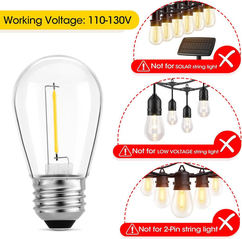 Meconard 24-Pack LED 1W String Light Bulbs, S14 Plastic Shatterproof Edison Vintage Style Replacement 1 Watt Outdoor Light Bulbs 2200K, Waterproof, Warm White Equivalent to 11w, E26 Base by Meconard