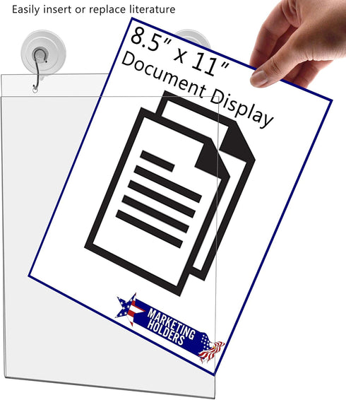 Marketing Holders Window Mount Sign Holder for 8.5" x 11" Advertisements, Double Sided Clear Acrylic with Suction Cups