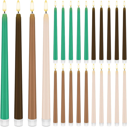 Baquler 24 Pcs 11'' Green Brown Flameless Taper Candles Woodland Battery Operated