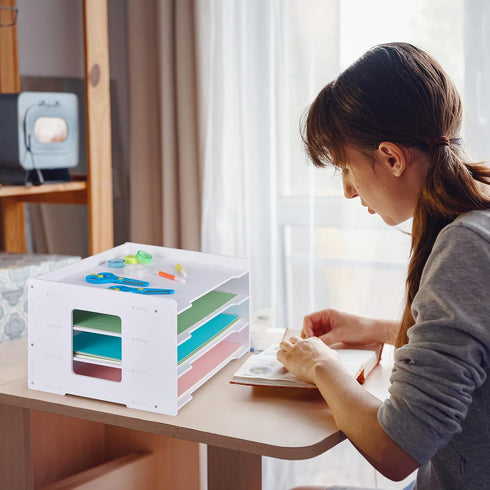 Juexica 2 Pack Scrapbook Paper Organizer, 12.6 x 12.6 x 8.3 Inches, 4 Tier File Organizer for Desk, Stackable Paper