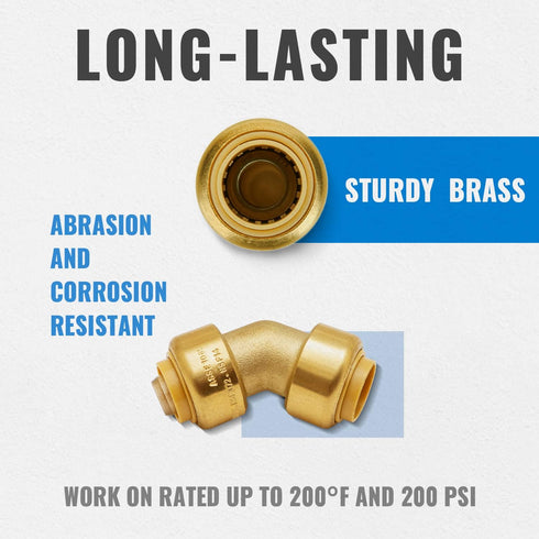 SUNGATOR 1/2 Inch 45 Degree Elbow, No Lead Brass Plumbing Fittings, Push to Connect PEX, Copper, CPVC, PE-RT, Pack of 3